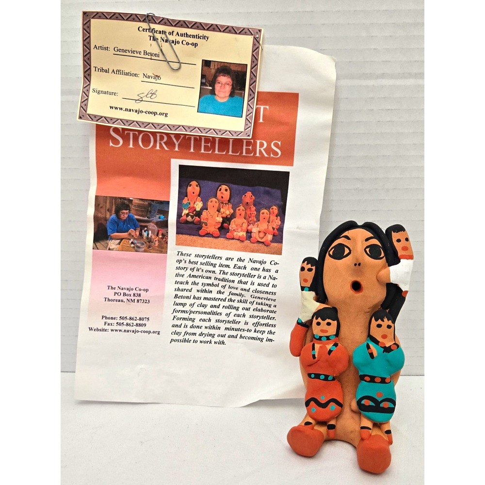 Vtg Navajo Storyteller Pottery Figurine by Geneve Bitoni Signed "G Bit" w/COA